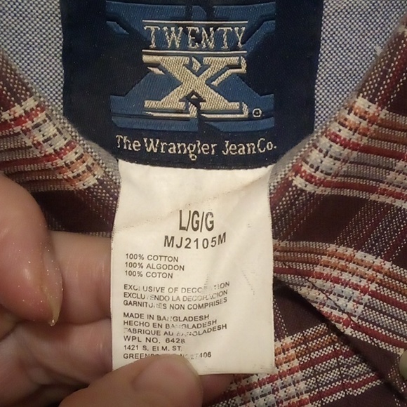 Wrangler Jeans Co. Twenty X Browns Long Sleeve Western Button Down Shirt - Size - Picture 3 of 6